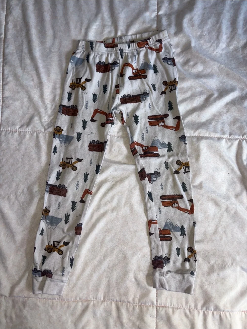 Kids White Construction Vehicles Pajama Set